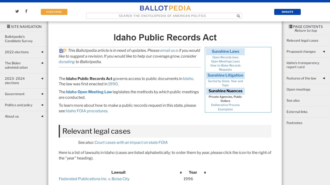 Idaho Public Records Act - Ballotpedia