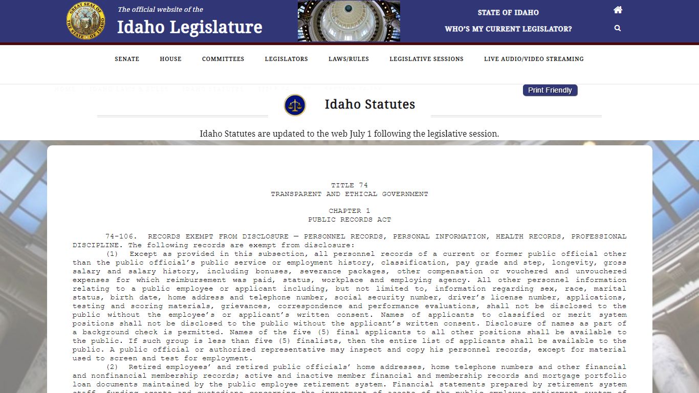 Section 74-106 – Idaho State Legislature