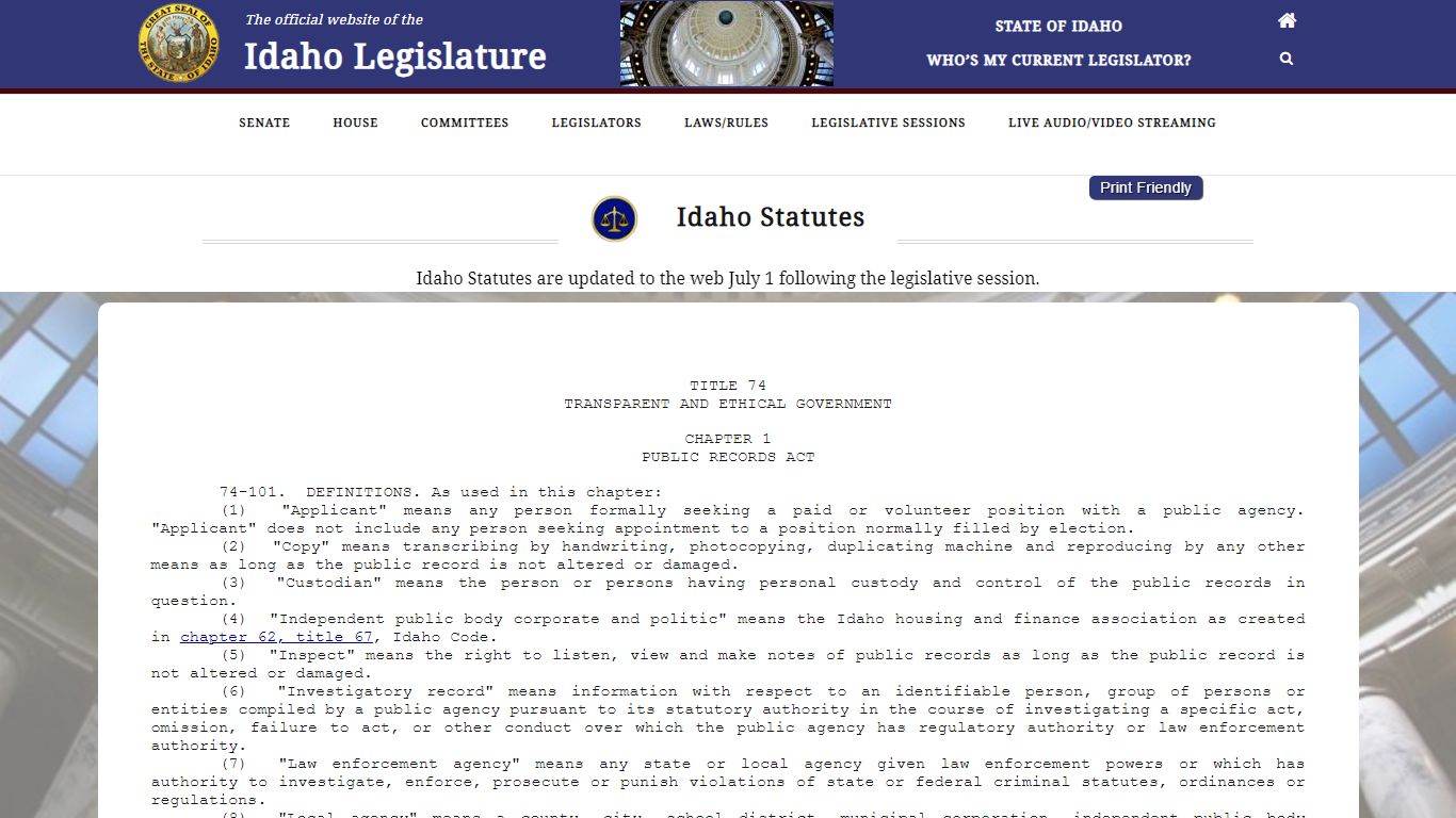 Section 74-101 – Idaho State Legislature