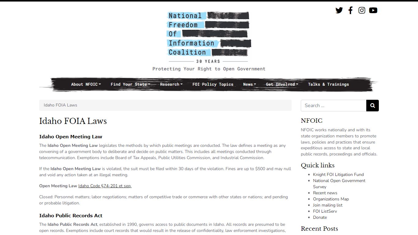 Idaho FOIA Laws – National Freedom of Information Coalition